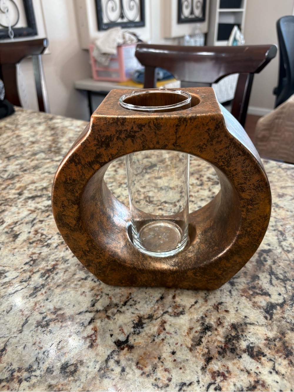 Mid Century Modern Copper Bronze Ceramic & Clear Vial Vase/ Candle Holder